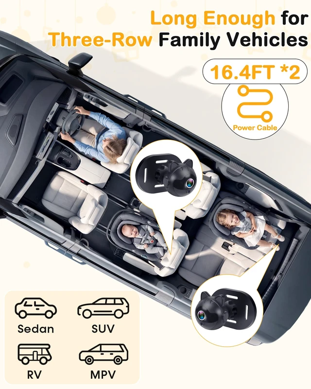 Alt view image 3 of 7 - 1080P Dual Baby Car Camera: 6.8"Split-Screen See 2-Kids Clearly Day & Night 16.4ft Long Enough for 3-Row SUVs, Easy Install, Great Night Vision, Perfect for 2-Kids & Twins, Give Parents Peace of Mind