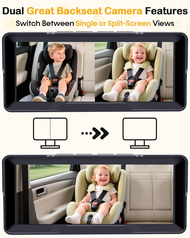 Alt view image 4 of 7 - 1080P Dual Baby Car Camera: 6.8"Split-Screen See 2-Kids Clearly Day & Night 16.4ft Long Enough for 3-Row SUVs, Easy Install, Great Night Vision, Perfect for 2-Kids & Twins, Give Parents Peace of Mind