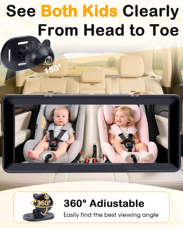 Alt view image 7 of 7 - 1080P Dual Baby Car Camera: 6.8"Split-Screen See 2-Kids Clearly Day & Night 16.4ft Long Enough for 3-Row SUVs, Easy Install, Great Night Vision, Perfect for 2-Kids & Twins, Give Parents Peace of Mind