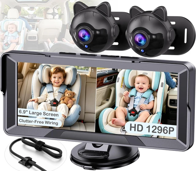Main image of 1296P Dual Baby Car Camera for 2-Kids: 6.9" Large Split-Screen for Two-Seat | Cable Clips for Clutter-Free Wiring, HD Clear Day & Night View, USB Plug-Play Easy Install for Multiple-Child Parents
