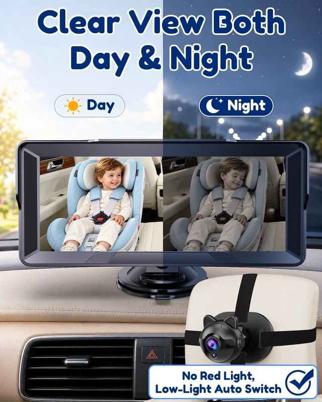 Alt view image 4 of 7 - 1296P Dual Baby Car Camera for 2-Kids: 6.9" Large Split-Screen for Two-Seat | Cable Clips for Clutter-Free Wiring, HD Clear Day & Night View, USB Plug-Play Easy Install for Multiple-Child Parents