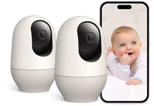 Main image of 2K 360° WiFi Baby/Pet Monitor, Indoor Home Security Cameras 2 Pack | 2.4G/5G WiFi, Motion Tracking, Two Way Audio&Sound Detection, Night Vision, Cloud&SD Card Storage with APP for Baby/Pet/Nanny