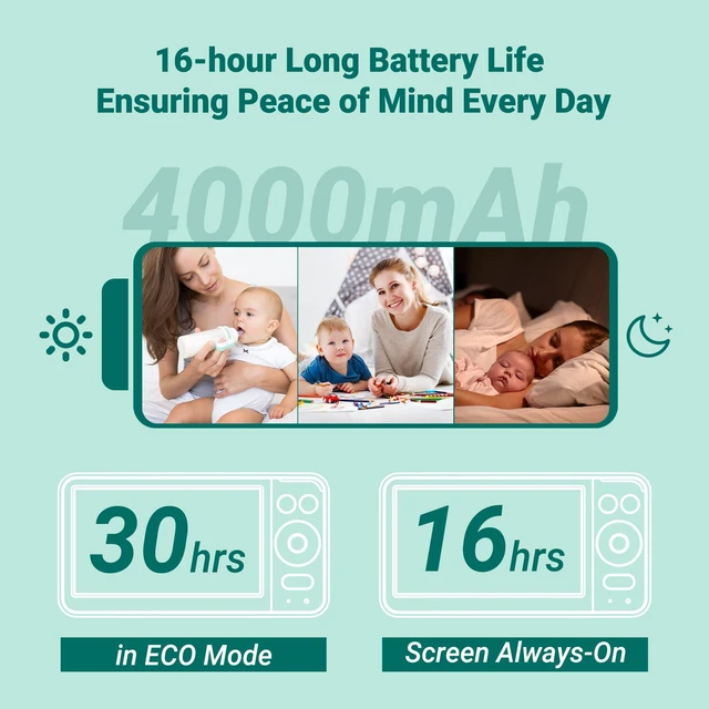 Alt view image 5 of 7 - 6" IPS Screen Baby Monitor with Camera and Audio, Pan-Tilt-Zoom | 30-Hour Battery, 1000ft Range Baby Monitor No WiFi, Night Vision, 2-Way Talk, Home Security Camera, Temperature, 8 Lullabies