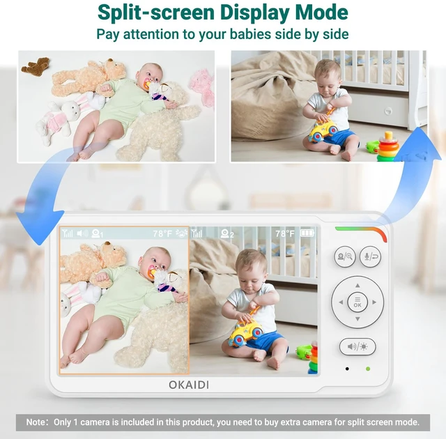 Alt view image 6 of 7 - 6" IPS Screen Baby Monitor with Camera and Audio, Pan-Tilt-Zoom | 30-Hour Battery, 1000ft Range Baby Monitor No WiFi, Night Vision, 2-Way Talk, Home Security Camera, Temperature, 8 Lullabies