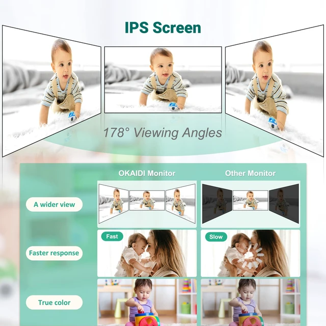 Alt view image 4 of 7 - 6" IPS Screen Baby Monitor with Camera and Audio, Pan-Tilt-Zoom | 30-Hour Battery, 1000ft Range Baby Monitor No WiFi, Night Vision, 2-Way Talk, Home Security Camera, Temperature, 8 Lullabies