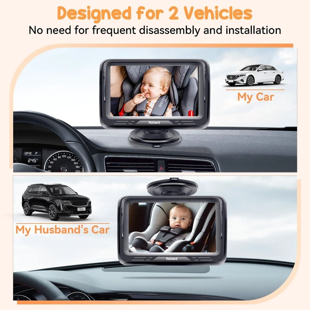 Alt view image 2 of 7 - Baby Camera for Car 2 Pack: Dual HD 1080P Monitors with Night Vision | Provides a Full View of the Baby While Driving Easy Installation for Two Vehicles, Ideal for Road Trips