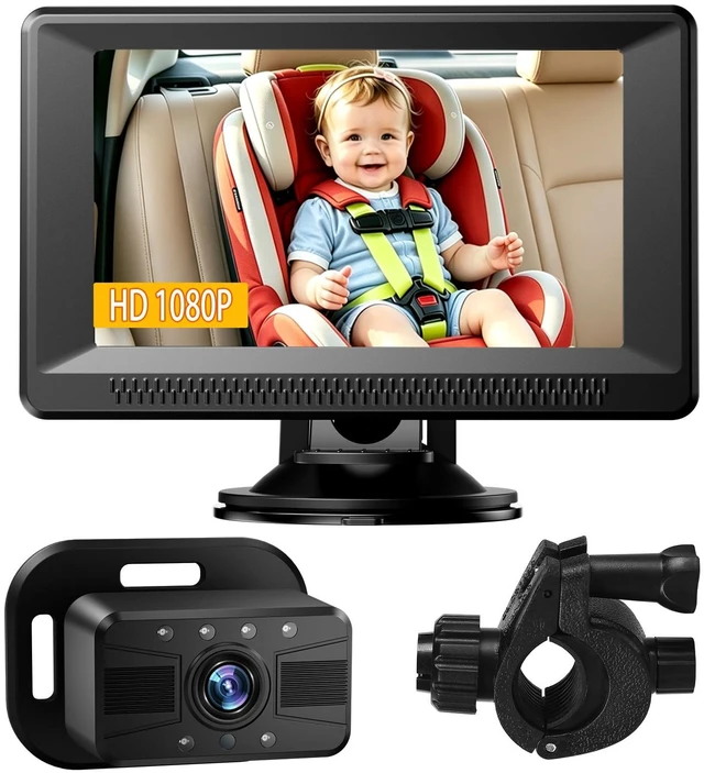 Main image of Baby Car Camera HD 1080P - Car Baby Monitor with Night Vision, Adjustable View Angle, Easy Installation, Anti-Glare Display, Rear Seat Monitoring for Kids & Infants