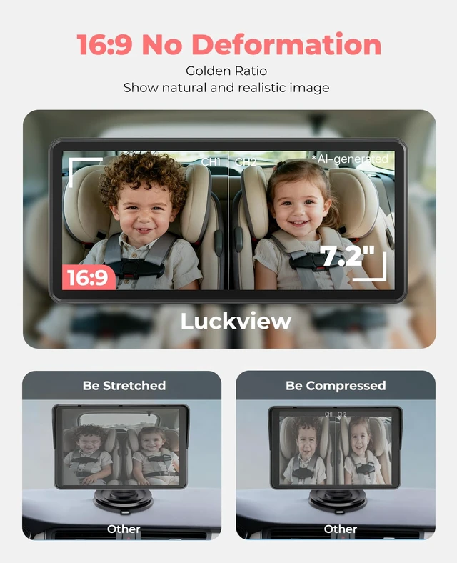 Alt view image 3 of 7 - BM5PRO Dual Baby Car Camera, 7.2" 1080P Monitor | Split Screen for Two Kids, Auto IR Night Vision And 360° Headrest Mount Help Keep Family Road Trips Calm