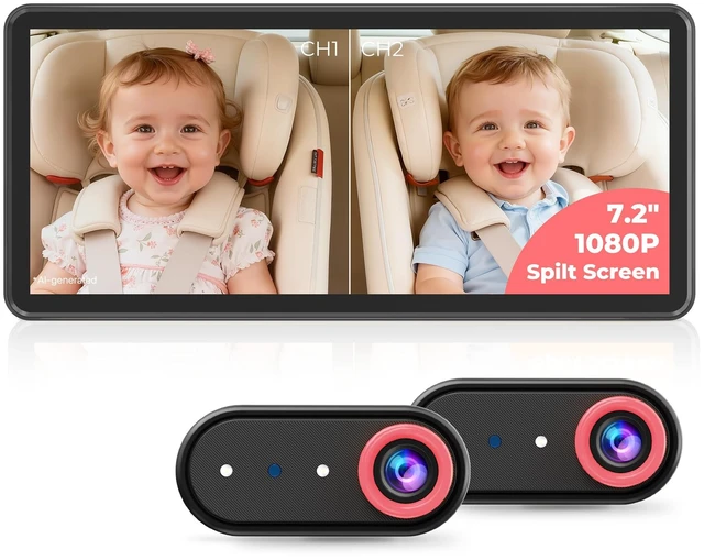 Main image of BM5PRO Dual Baby Car Camera, 7.2" 1080P Monitor | Split Screen for Two Kids, Auto IR Night Vision And 360° Headrest Mount Help Keep Family Road Trips Calm