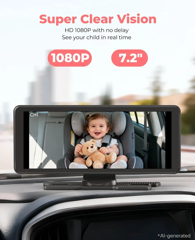 Alt view image 4 of 7 - BM5PRO Dual Baby Car Camera, 7.2" 1080P Monitor | Split Screen for Two Kids, Auto IR Night Vision And 360° Headrest Mount Help Keep Family Road Trips Calm