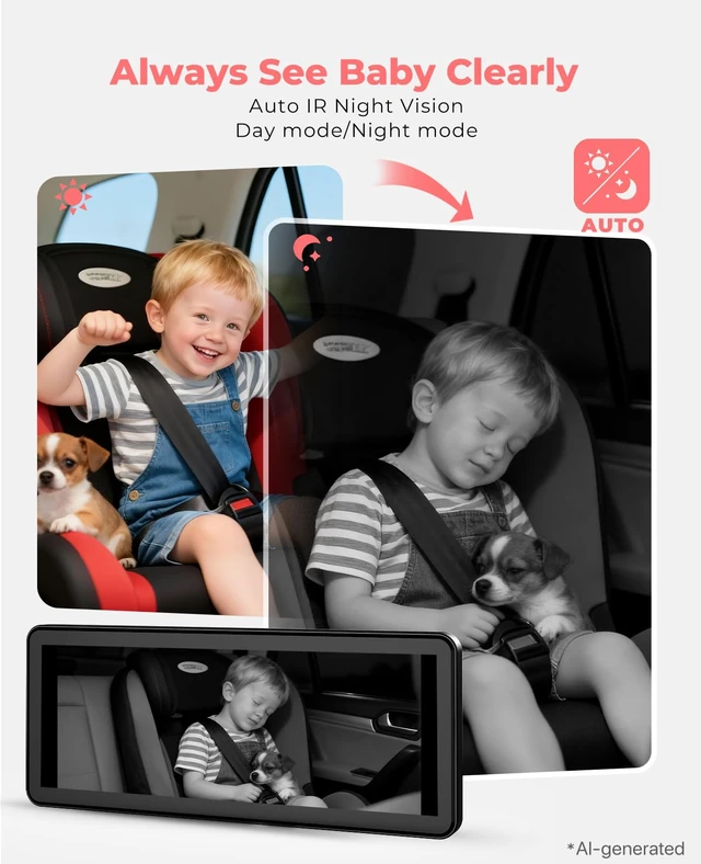 Alt view image 5 of 7 - BM5PRO Dual Baby Car Camera, 7.2" 1080P Monitor | Split Screen for Two Kids, Auto IR Night Vision And 360° Headrest Mount Help Keep Family Road Trips Calm