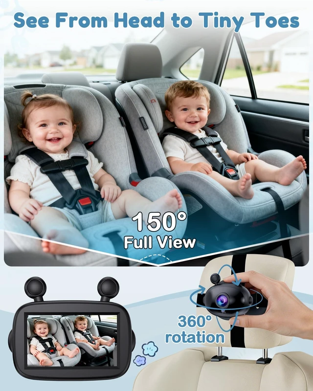Alt view image 4 of 7 - HD 1080P Baby Car Camera - Clear Night Vision Brightness Adjustment Monitor | 5 Mins Easy Install 150° Wide Angle for Full Backseat View Fits Most Cars,SUVs,Trucks