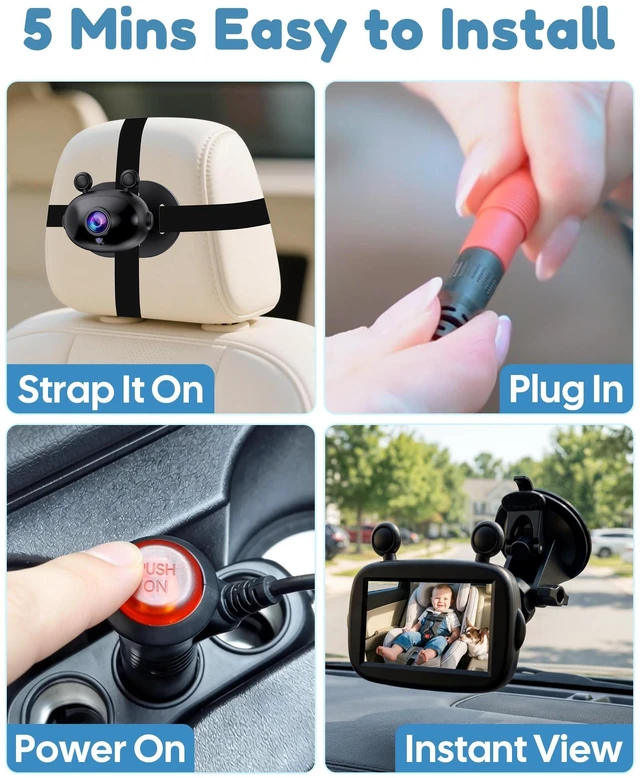 Alt view image 6 of 7 - HD 1080P Baby Car Camera - Clear Night Vision Brightness Adjustment Monitor | 5 Mins Easy Install 150° Wide Angle for Full Backseat View Fits Most Cars,SUVs,Trucks