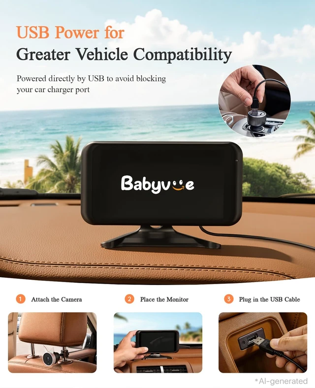 Alt view image 6 of 7 - BV2MAX Baby Car Camera, White 4.5" 1080P Monitor with Recording | Video Recording and Playback, Auto Night Vision And USB Plug-And-Play Power for Clear Rear-Facing Baby Checks