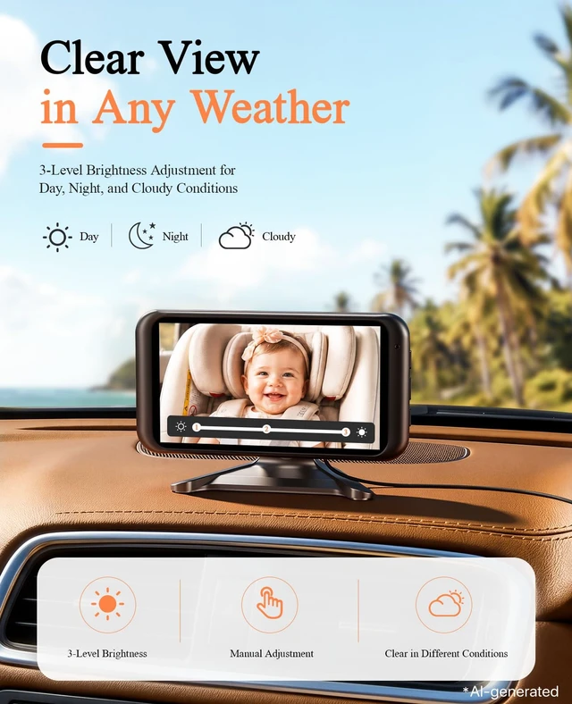 Alt view image 7 of 7 - BV2MAX Baby Car Camera, White 4.5" 1080P Monitor with Recording | Video Recording and Playback, Auto Night Vision And USB Plug-And-Play Power for Clear Rear-Facing Baby Checks