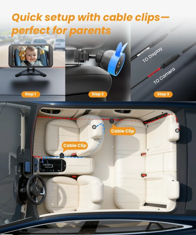 Alt view image 5 of 7 - USB Baby Car Camera Backseat Monitor | 1080P HD Wide Angle Easy Install, Auto IR Night Vision, 360° Rotating Car Seat Mirror for Rear-Facing,Fits Cars/SUVs/Trucks