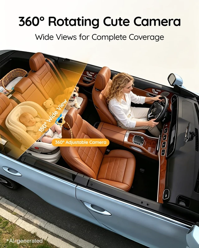 Alt view image 6 of 7 - USB Baby Car Camera Backseat Monitor | 1080P HD Wide Angle Easy Install, Auto IR Night Vision, 360° Rotating Car Seat Mirror for Rear-Facing,Fits Cars/SUVs/Trucks
