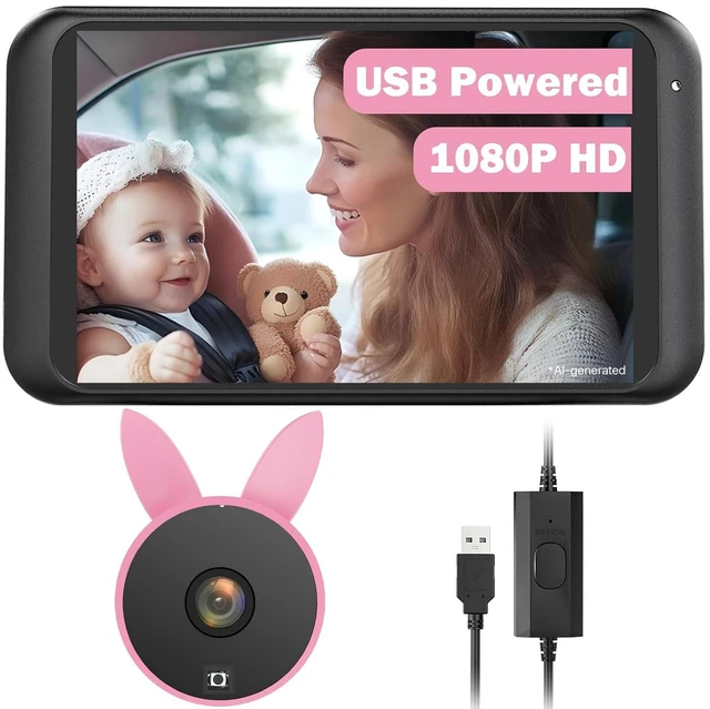 Main image of Baby Car Camera Backseat Monitor USB Power | Wide Angle 1080 HD Night Vision Camera with 360° Rotation, Rear Facing Car Seat Monitor for Kids Toddlers & Pet SafetyPink