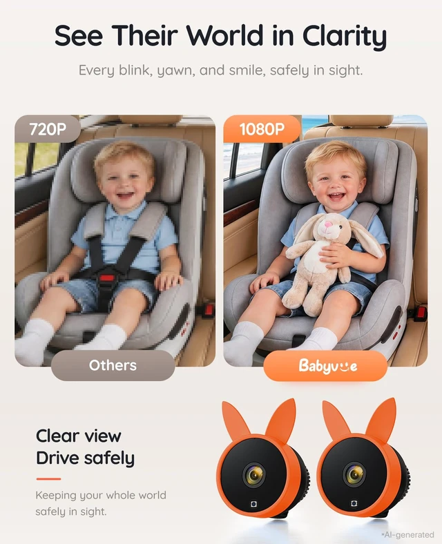 Alt view image 3 of 7 - BV3PRO Dual Car Camera Baby Monitor, 7.2" 1080P Split Screen | IR Night Vision, Easy Setup and Adjustable Brightness Help Monitor Two Kids and Pets in Rear-Facing Seats