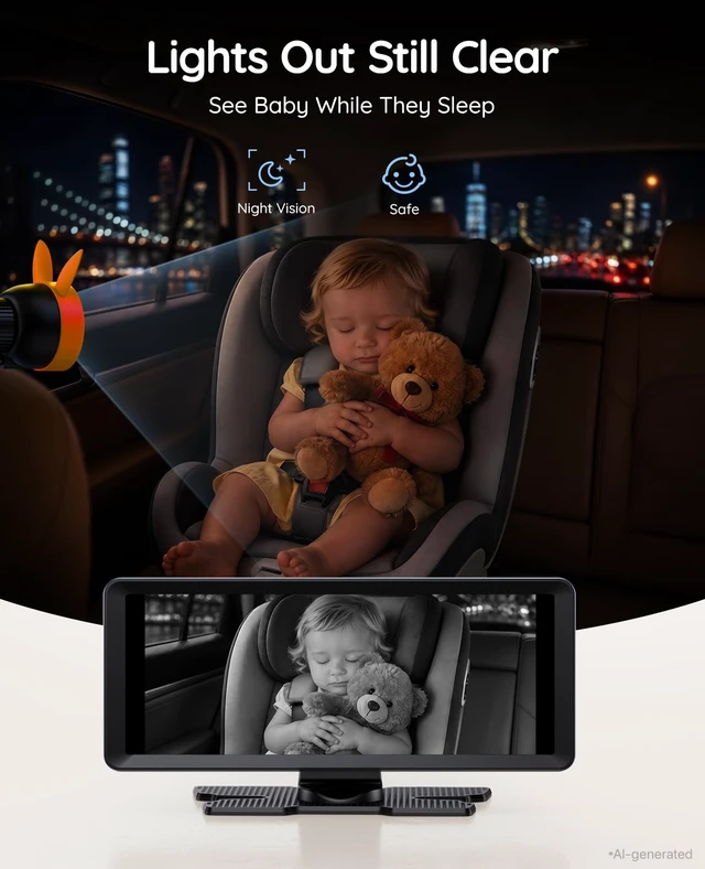 Alt view image 6 of 7 - BV3PRO Dual Car Camera Baby Monitor, 7.2" 1080P Split Screen | IR Night Vision, Easy Setup and Adjustable Brightness Help Monitor Two Kids and Pets in Rear-Facing Seats