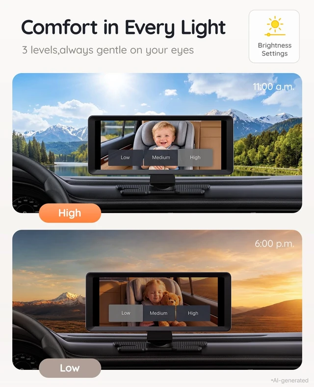 Alt view image 7 of 7 - BV3PRO Dual Car Camera Baby Monitor, 7.2" 1080P Split Screen | IR Night Vision, Easy Setup and Adjustable Brightness Help Monitor Two Kids and Pets in Rear-Facing Seats