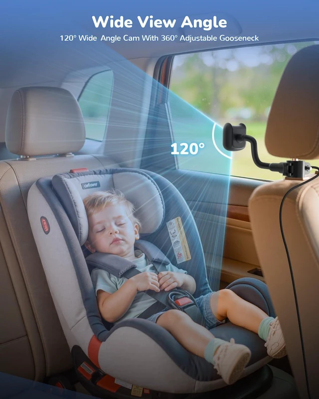 Alt view image 3 of 7 - Baby Car Camera Monitor | 5" 1080P IPS Suction Cup Screen - 360° Rotation IR Night Vision 3X Zoom - USB Powered Headrest Mount for Baby Car Cam