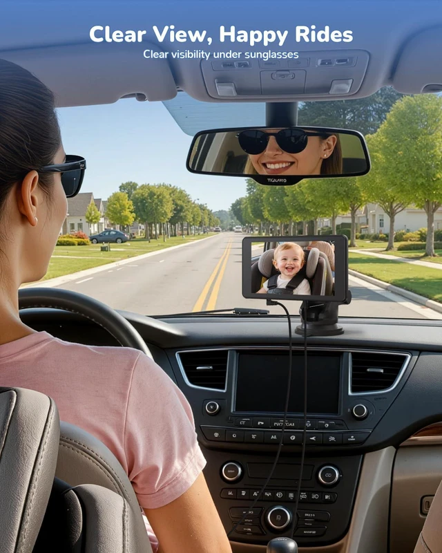 Alt view image 6 of 7 - Baby Car Camera Monitor | 5" 1080P IPS Suction Cup Screen - 360° Rotation IR Night Vision 3X Zoom - USB Powered Headrest Mount for Baby Car Cam
