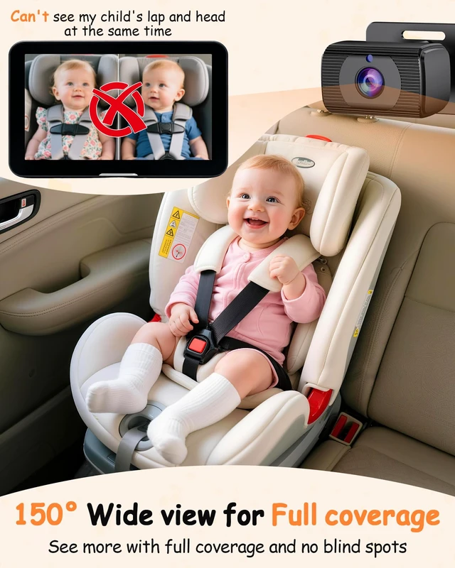 Alt view image 4 of 7 - Baby Car Camera 7.2-Inch Monitor: 1080P HD Rear Facing Infant | Backseat Camera with Night Vision 360° Rotation Wide Angle USB Plug & Play Anti-Glare Screen for Safe Driving F25