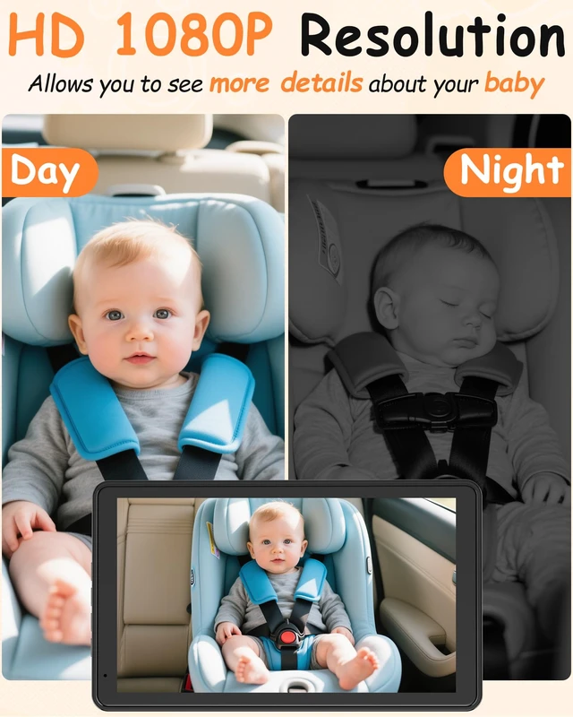Alt view image 3 of 7 - Baby Car Camera 7.2-Inch Monitor: 1080P HD Rear Facing Infant | Backseat Camera with Night Vision 360° Rotation Wide Angle USB Plug & Play Anti-Glare Screen for Safe Driving F25