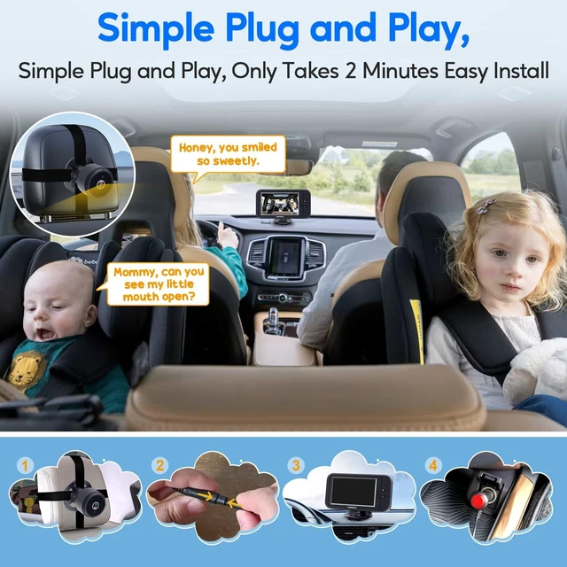 Alt view image 2 of 7 - Baby Car Camera for Backseat 1080P - Plug and Play HD Crystal Night Vision | Easy to Install 360° Rotation Wide View Angle Protect Baby's Eye - Rear Facing Carseat Camera for Newborn Infant Kids