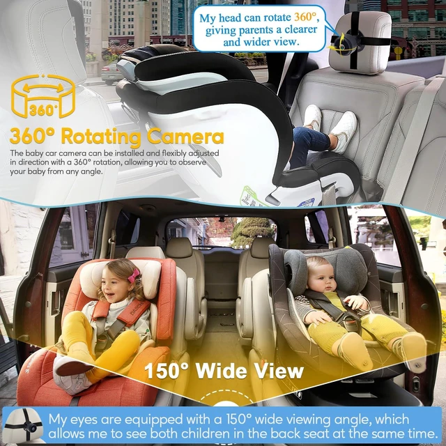 Alt view image 3 of 7 - Baby Car Camera for Backseat 1080P - Plug and Play HD Crystal Night Vision | Easy to Install 360° Rotation Wide View Angle Protect Baby's Eye - Rear Facing Carseat Camera for Newborn Infant Kids
