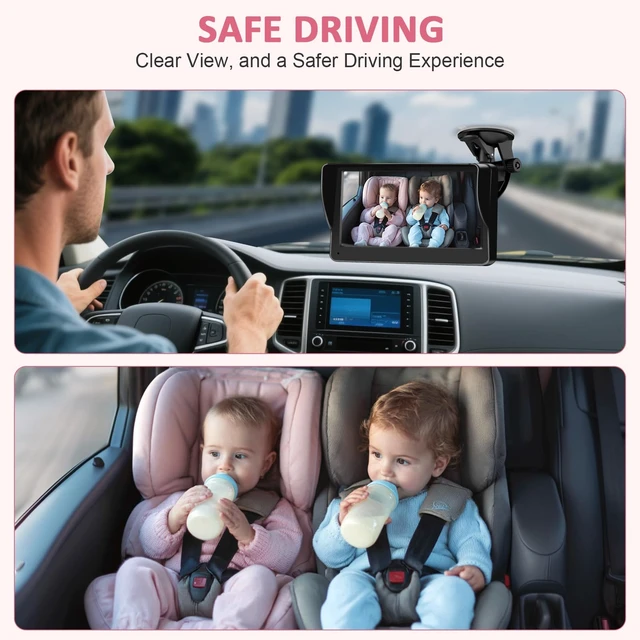 Alt view image 6 of 7 - Baby Car Camera for Twins HD 1080P Dual Rear Facing Infant Monitor 7 Inch Ultrawide Display 940nm Night Vision Car Seat Camera for 3 Row SUVs