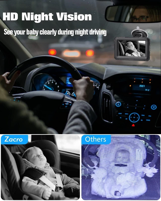 Alt view image 2 of 7 - Baby Car Camera with HD Night Vision 1080P, 4.3" Rear Facing Car Seat Mirrors Camera for Baby Pet, 150°Wide View Angle, 360°Rotation
