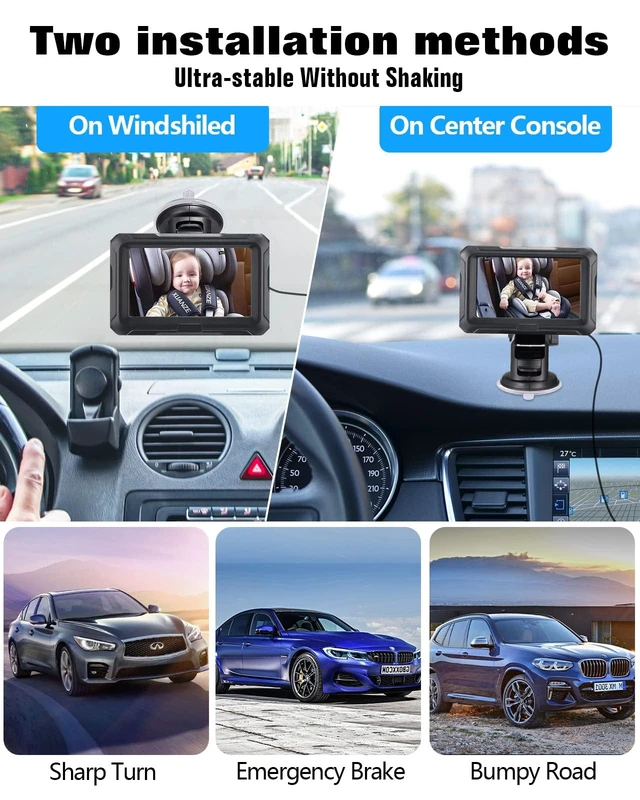 Alt view image 6 of 7 - Baby Car Camera with HD Night Vision 1080P, 4.3" Rear Facing Car Seat Mirrors Camera for Baby Pet, 150°Wide View Angle, 360°Rotation