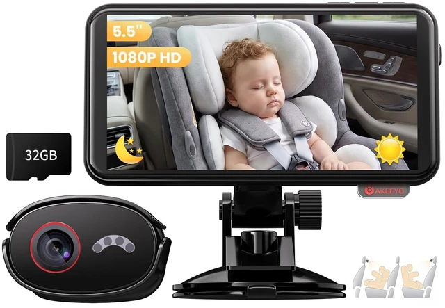Main image of Baby Car Monitor, 5.5'' 1080P HD Touchscreen, 122° IR Night Vision Camera, Voice Control, App View, Back Seat Child Reminder Anti-Heatstroke, Parking Mode, 3 Mounts for Windshield/Vent/Headrest