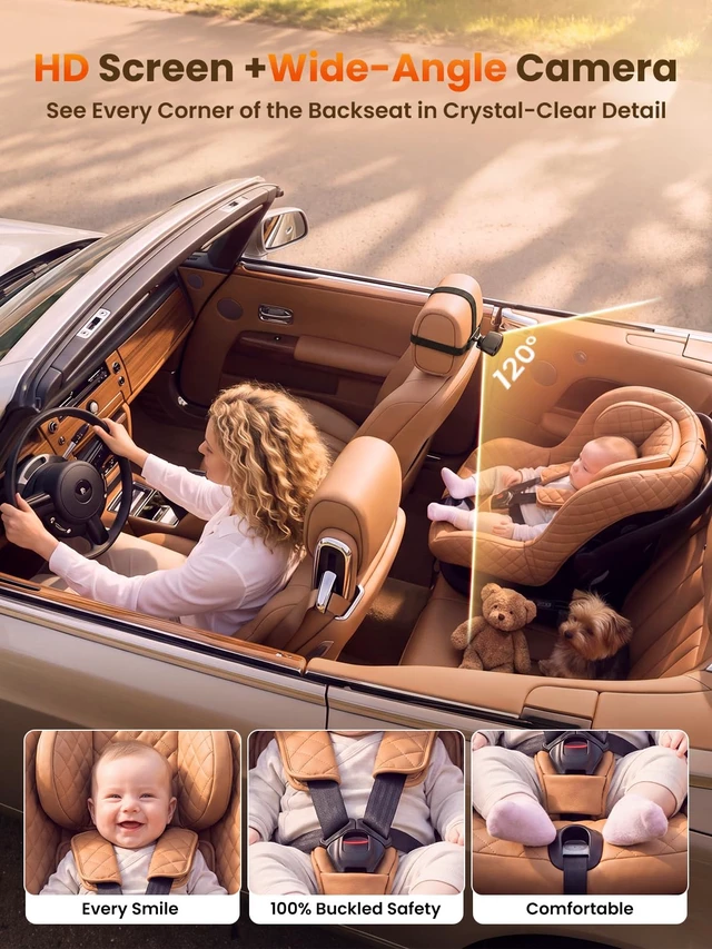 Alt view image 5 of 7 - Baby Car Monitor, 5.5'' 1080P HD Touchscreen, 122° IR Night Vision Camera, Voice Control, App View, Back Seat Child Reminder Anti-Heatstroke, Parking Mode, 3 Mounts for Windshield/Vent/Headrest