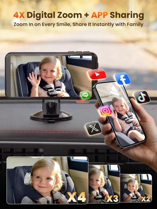 Alt view image 6 of 7 - Baby Car Monitor, 5.5'' 1080P HD Touchscreen, 122° IR Night Vision Camera, Voice Control, App View, Back Seat Child Reminder Anti-Heatstroke, Parking Mode, 3 Mounts for Windshield/Vent/Headrest