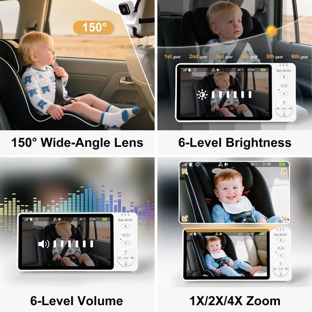 Alt view image 4 of 7 - Wireless Baby Car Camera Monitor Auto On/Off No Wifi | 2000mAh Camera 6H Runtime, 3500mAh Monitor 12.5H, Dual-Mode for Car/Home, Night Vision, Temp Alarm, VOX Mode, for New Parents