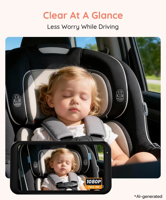 Alt view image 2 of 7 - BV5 Baby Car Camera, 5.2" 1080P Monitor for Large Vehicles | Dual USB Power, IR Night Vision and Easy Install Help Monitor Rear-Facing Infants and Toddlers in Larger Cars