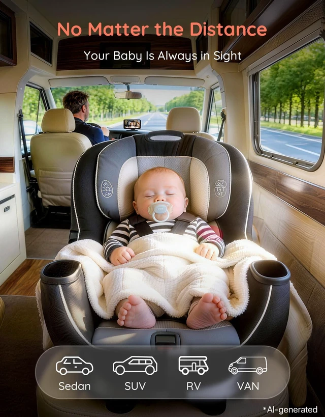 Alt view image 5 of 7 - BV5 Baby Car Camera, 5.2" 1080P Monitor for Large Vehicles | Dual USB Power, IR Night Vision and Easy Install Help Monitor Rear-Facing Infants and Toddlers in Larger Cars