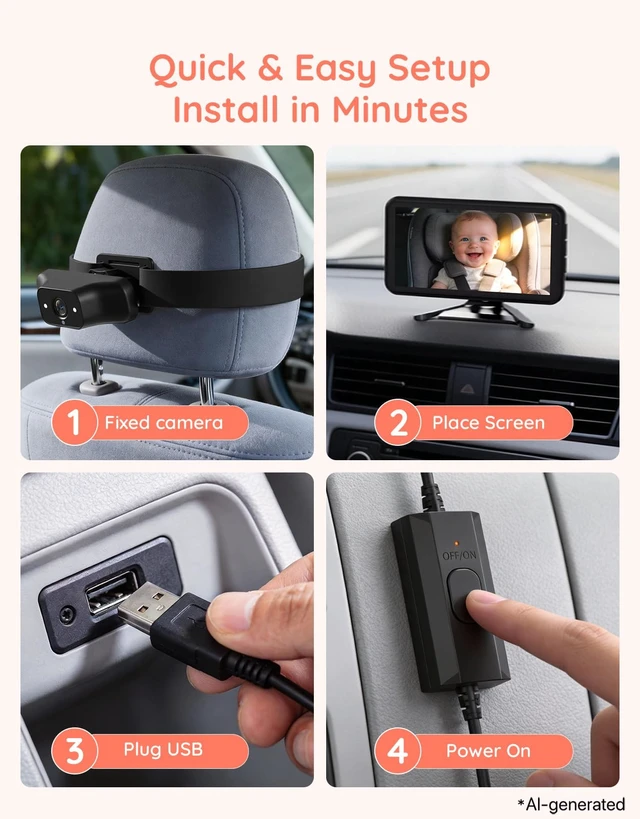 Alt view image 7 of 7 - BV5 Baby Car Camera, 5.2" 1080P Monitor for Large Vehicles | Dual USB Power, IR Night Vision and Easy Install Help Monitor Rear-Facing Infants and Toddlers in Larger Cars