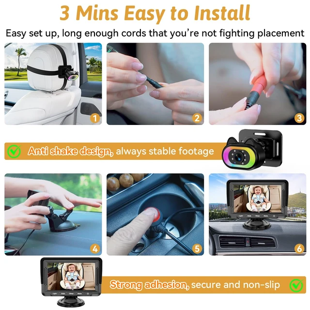 Alt view image 5 of 7 - HD 1080P Baby Car Camera: Clear Picture Day Night, 150° Wide View | Various Lighting to Captivate Kids, Peace of Mind for Daily Commute & Road Trip, 3 Mins Easy Install for Solo-Driving Parent