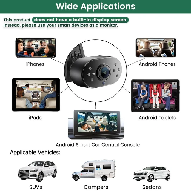 Alt view image 2 of 7 - WiFi Car Baby Camera with IR LEDs, Wireless to Monitor 720P HD Carseat Camera for iPhone iPad Android Smartphones Tablets