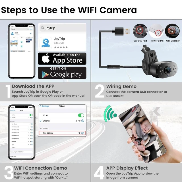 Alt view image 5 of 7 - WiFi Car Baby Camera with IR LEDs, Wireless to Monitor 720P HD Carseat Camera for iPhone iPad Android Smartphones Tablets