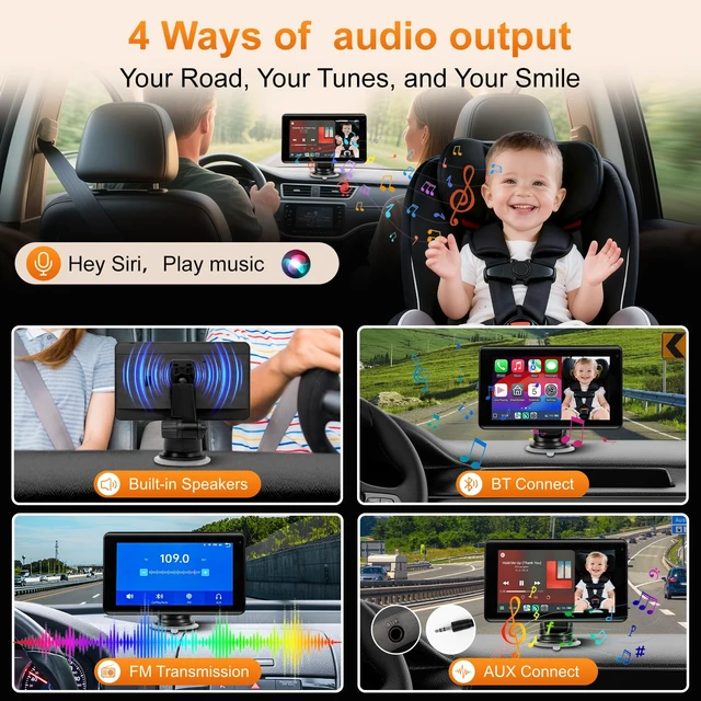 Alt view image 5 of 7 - Baby Car Camera with 7" Wireless CarPlay Screen -Supports Apple CarPlay & Android Auto, 1080P IR Night Vision car Camera for Babys, HD Touchscreen Baby Monitor with Split Display, Plug-and-Play