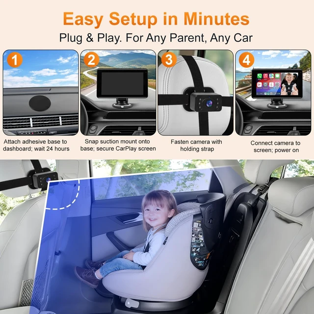 Alt view image 6 of 7 - Baby Car Camera with 7" Wireless CarPlay Screen -Supports Apple CarPlay & Android Auto, 1080P IR Night Vision car Camera for Babys, HD Touchscreen Baby Monitor with Split Display, Plug-and-Play