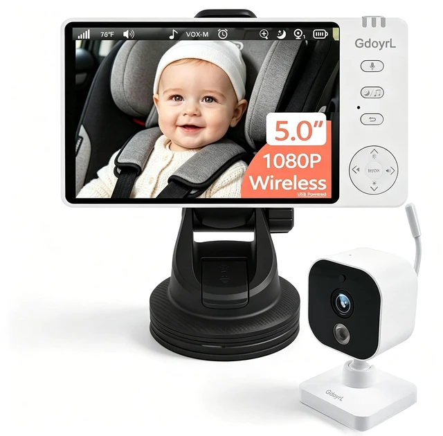 Main image of Safe Driving Baby Car Camera Wireless 1080P, 5" Anti-Glare Monitor Keeps Eyes Forward Not Backseat, No-Glow Night Vision, 8 Lullabies, 2-Min No-Tool Install for Infant/Pet