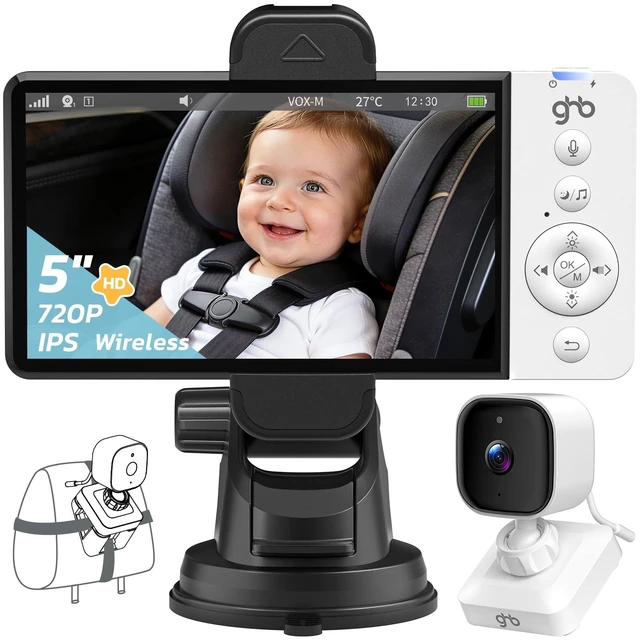 Main image of Wireless Baby Car Camera 5" HD, 3500mAh Monitor 2000mAh Camera (Black) | Non WiFi, Temperature Alert, 720P Night Vision, VOX Mode, IPS Rear Facing Monitor for Home Pets