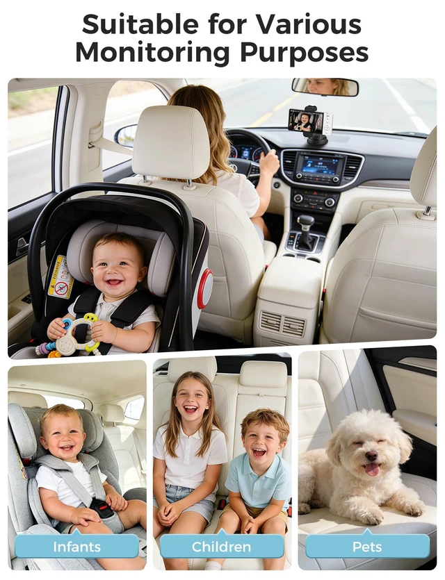 Alt view image 2 of 7 - Wireless Baby Car Camera 5" HD, 3500mAh Monitor 2000mAh Camera (Black) | Non WiFi, Temperature Alert, 720P Night Vision, VOX Mode, IPS Rear Facing Monitor for Home Pets