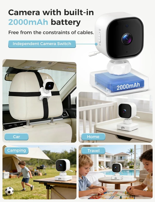 Alt view image 3 of 7 - Wireless Baby Car Camera 5" HD, 3500mAh Monitor 2000mAh Camera (Black) | Non WiFi, Temperature Alert, 720P Night Vision, VOX Mode, IPS Rear Facing Monitor for Home Pets